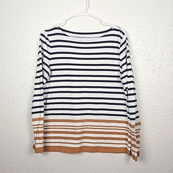 Talbots Gold/Blue Striped Cotton Long Sleeve Shirt - Picture 1 of 6